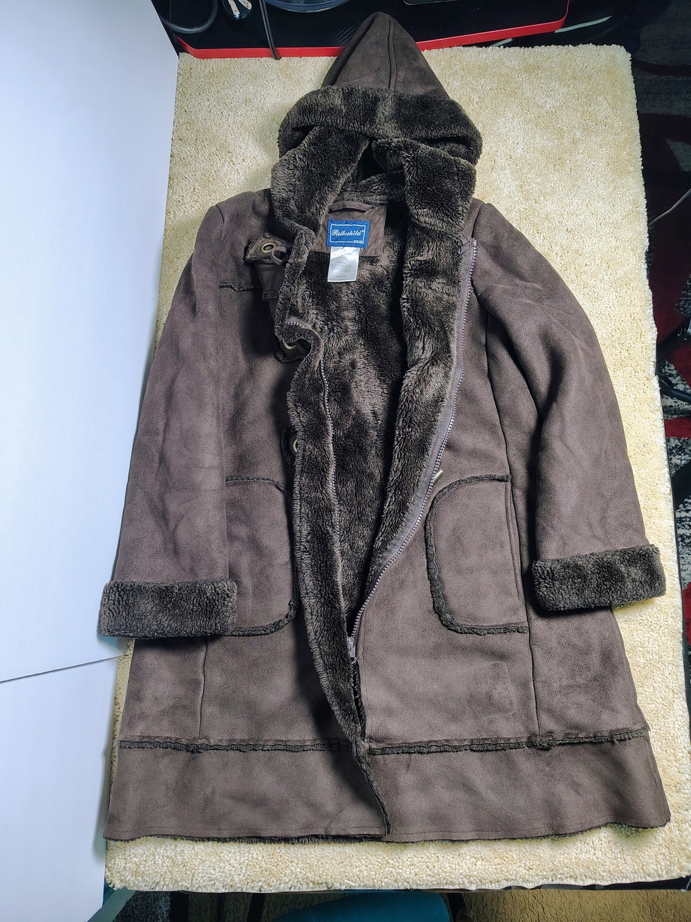 Rothschild Brown Hooded Faux-Shearling Toggle Coat - Picture 3 of 3